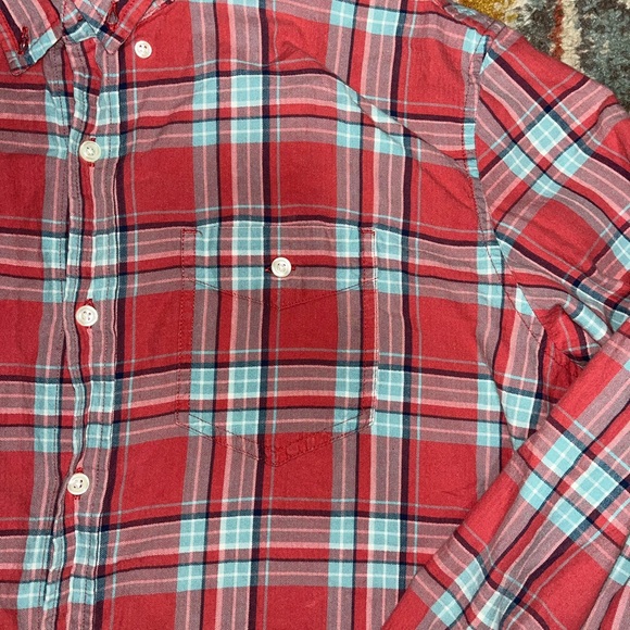 LL bean button up long sleeve shirt size L pink and blue plaid flannel - Picture 4 of 6